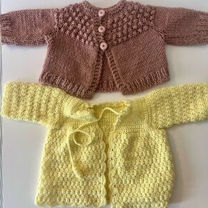 Handmade Knit Baby Cardigans in Pink and Yellow